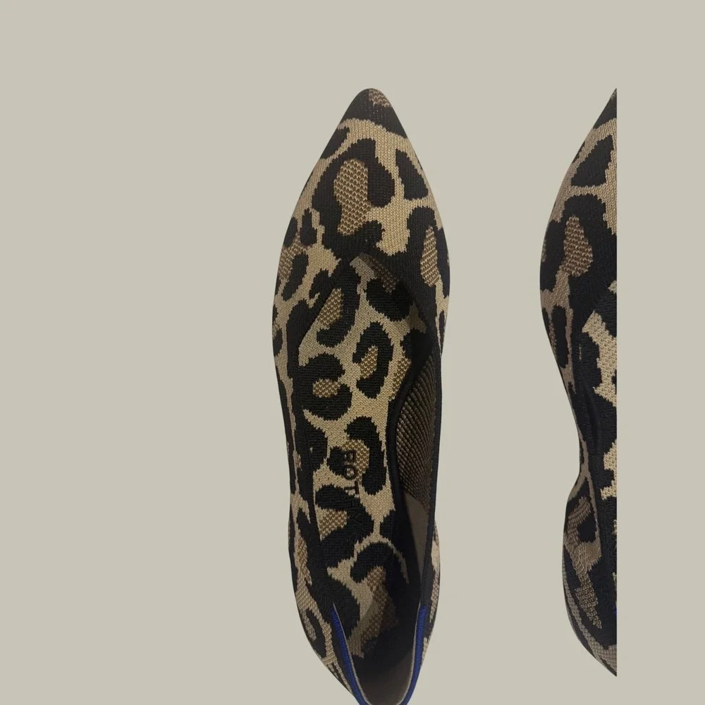 Rothys The Point Leopard Print Pointed Toe Knit Flats Brown Black Tan Size 9.5